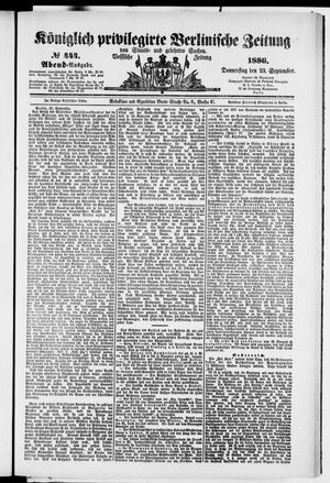Königlich privilegirte Berlinische Zeitung von Staats- und gelehrten Sachen vom 23.09.1886