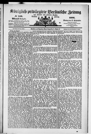 Königlich privilegirte Berlinische Zeitung von Staats- und gelehrten Sachen on Sep 27, 1886
