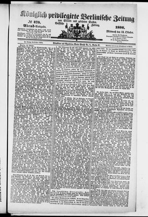Königlich privilegirte Berlinische Zeitung von Staats- und gelehrten Sachen vom 13.10.1886