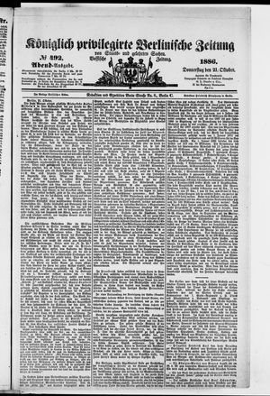 Königlich privilegirte Berlinische Zeitung von Staats- und gelehrten Sachen on Oct 21, 1886