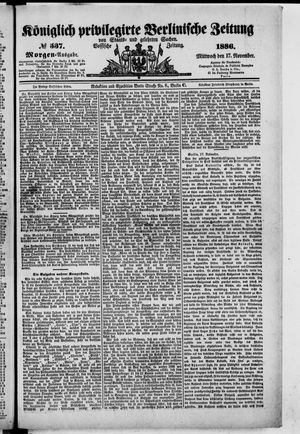 Königlich privilegirte Berlinische Zeitung von Staats- und gelehrten Sachen vom 17.11.1886