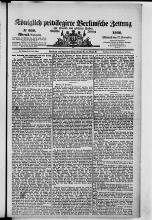 Königlich privilegirte Berlinische Zeitung von Staats- und gelehrten Sachen vom 17.11.1886