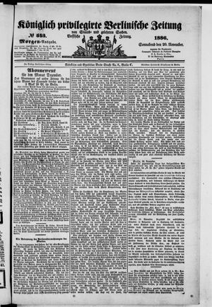 Königlich privilegirte Berlinische Zeitung von Staats- und gelehrten Sachen vom 20.11.1886