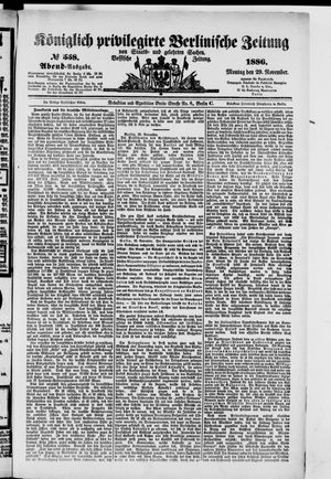 Königlich privilegirte Berlinische Zeitung von Staats- und gelehrten Sachen vom 29.11.1886