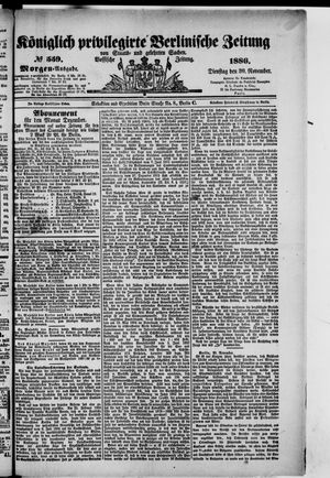 Königlich privilegirte Berlinische Zeitung von Staats- und gelehrten Sachen vom 30.11.1886