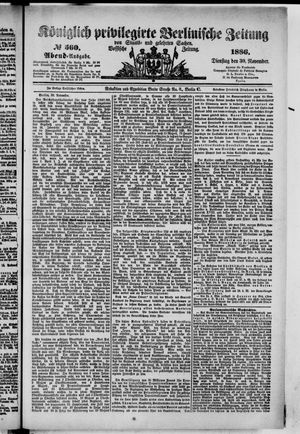 Königlich privilegirte Berlinische Zeitung von Staats- und gelehrten Sachen vom 30.11.1886