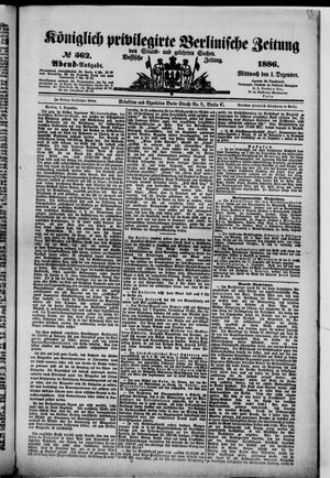 Königlich privilegirte Berlinische Zeitung von Staats- und gelehrten Sachen vom 01.12.1886