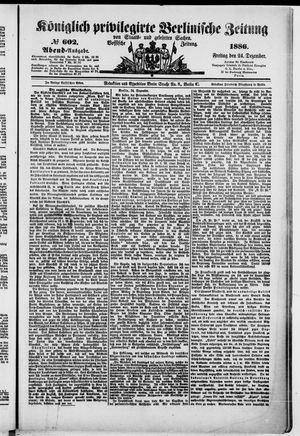 Königlich privilegirte Berlinische Zeitung von Staats- und gelehrten Sachen vom 24.12.1886