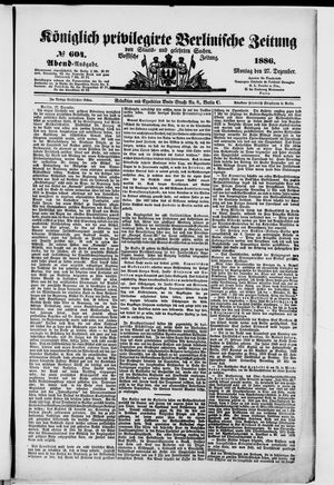 Königlich privilegirte Berlinische Zeitung von Staats- und gelehrten Sachen on Dec 27, 1886