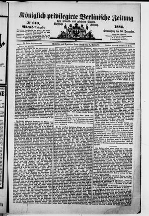 Königlich privilegirte Berlinische Zeitung von Staats- und gelehrten Sachen vom 30.12.1886