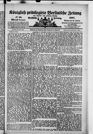 Königlich privilegirte Berlinische Zeitung von Staats- und gelehrten Sachen vom 24.01.1887