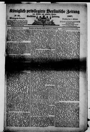 Königlich privilegirte Berlinische Zeitung von Staats- und gelehrten Sachen on Feb 1, 1887