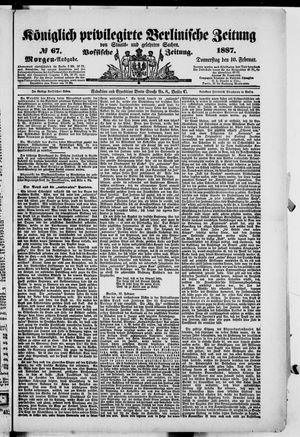 Königlich privilegirte Berlinische Zeitung von Staats- und gelehrten Sachen vom 10.02.1887