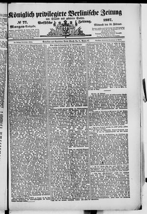 Königlich privilegirte Berlinische Zeitung von Staats- und gelehrten Sachen vom 16.02.1887