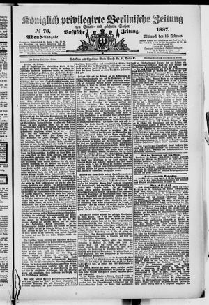 Königlich privilegirte Berlinische Zeitung von Staats- und gelehrten Sachen on Feb 16, 1887