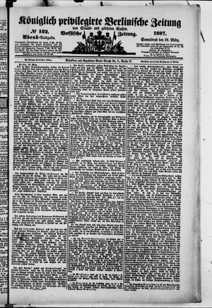 Königlich privilegirte Berlinische Zeitung von Staats- und gelehrten Sachen on Mar 19, 1887