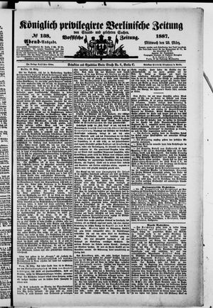 Königlich privilegirte Berlinische Zeitung von Staats- und gelehrten Sachen on Mar 23, 1887