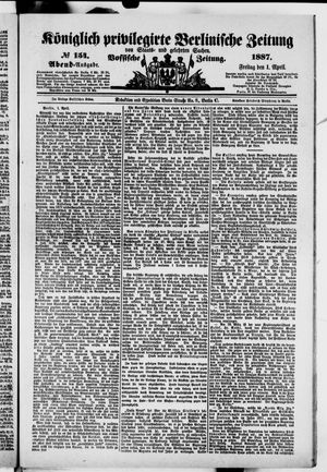 Königlich privilegirte Berlinische Zeitung von Staats- und gelehrten Sachen on Apr 1, 1887