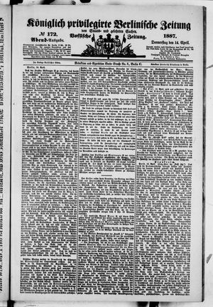 Königlich privilegirte Berlinische Zeitung von Staats- und gelehrten Sachen vom 14.04.1887