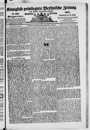 Königlich privilegirte Berlinische Zeitung von Staats- und gelehrten Sachen vom 23.04.1887