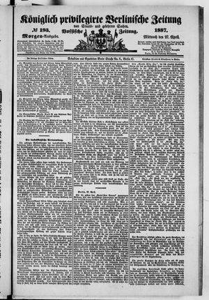 Königlich privilegirte Berlinische Zeitung von Staats- und gelehrten Sachen on Apr 27, 1887