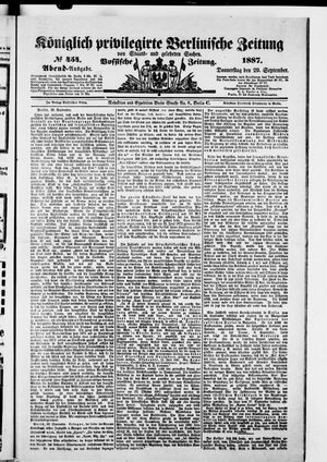 Königlich privilegirte Berlinische Zeitung von Staats- und gelehrten Sachen vom 29.09.1887