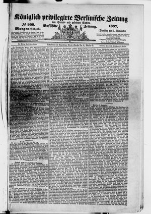 Königlich privilegirte Berlinische Zeitung von Staats- und gelehrten Sachen vom 01.11.1887