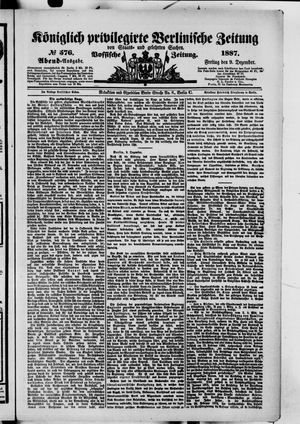 Königlich privilegirte Berlinische Zeitung von Staats- und gelehrten Sachen vom 09.12.1887