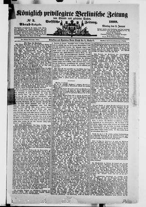 Königlich privilegirte Berlinische Zeitung von Staats- und gelehrten Sachen vom 02.01.1888
