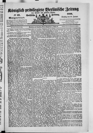 Königlich privilegirte Berlinische Zeitung von Staats- und gelehrten Sachen vom 24.01.1888