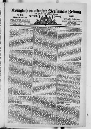 Königlich privilegirte Berlinische Zeitung von Staats- und gelehrten Sachen vom 10.02.1888