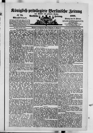 Königlich privilegirte Berlinische Zeitung von Staats- und gelehrten Sachen on Feb 13, 1888
