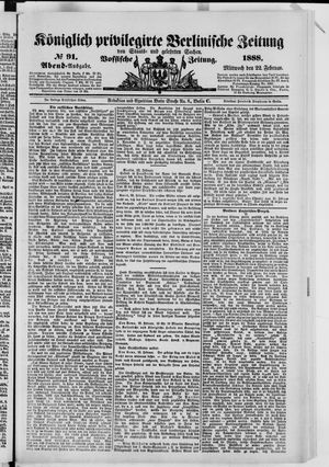 Königlich privilegirte Berlinische Zeitung von Staats- und gelehrten Sachen vom 22.02.1888