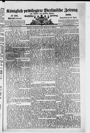 Königlich privilegirte Berlinische Zeitung von Staats- und gelehrten Sachen vom 21.04.1888