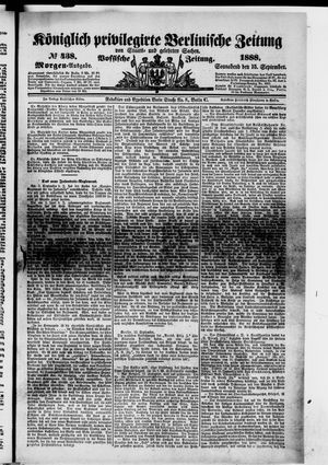 Königlich privilegirte Berlinische Zeitung von Staats- und gelehrten Sachen vom 15.09.1888