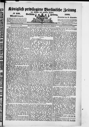 Königlich privilegirte Berlinische Zeitung von Staats- und gelehrten Sachen vom 15.09.1888