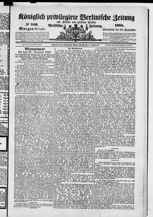 Königlich privilegirte Berlinische Zeitung von Staats- und gelehrten Sachen vom 22.09.1888