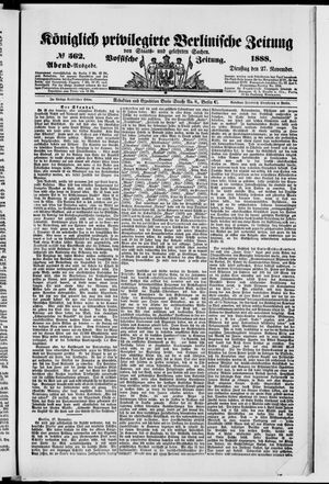 Königlich privilegirte Berlinische Zeitung von Staats- und gelehrten Sachen vom 27.11.1888