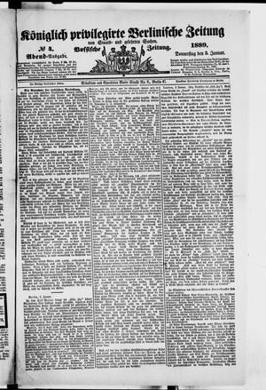 Königlich privilegirte Berlinische Zeitung von Staats- und gelehrten Sachen vom 03.01.1889