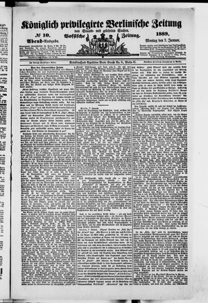 Königlich privilegirte Berlinische Zeitung von Staats- und gelehrten Sachen vom 07.01.1889