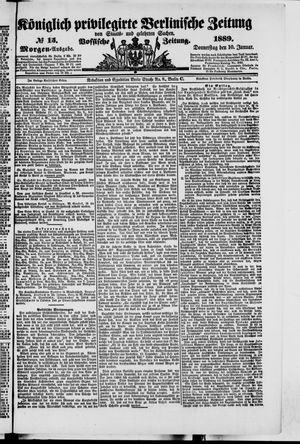 Königlich privilegirte Berlinische Zeitung von Staats- und gelehrten Sachen vom 10.01.1889
