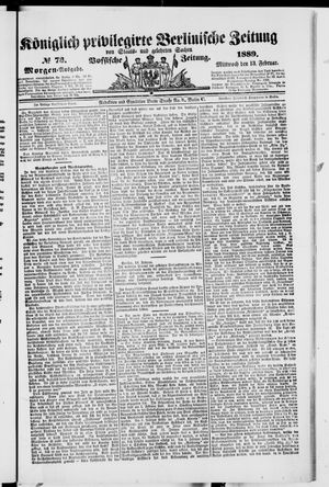 Königlich privilegirte Berlinische Zeitung von Staats- und gelehrten Sachen on Feb 13, 1889