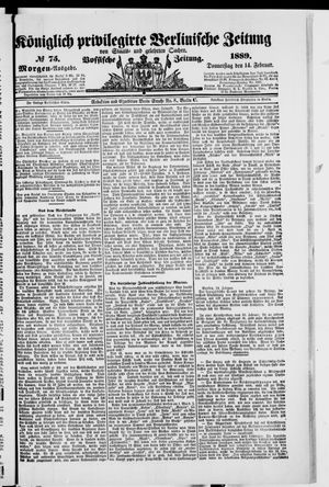 Königlich privilegirte Berlinische Zeitung von Staats- und gelehrten Sachen on Feb 14, 1889