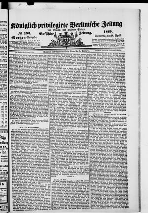 Königlich privilegirte Berlinische Zeitung von Staats- und gelehrten Sachen vom 18.04.1889