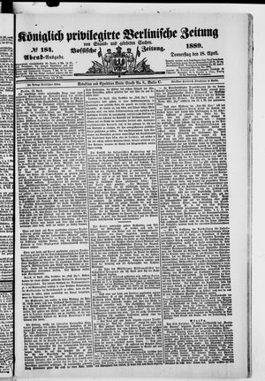 Königlich privilegirte Berlinische Zeitung von Staats- und gelehrten Sachen vom 18.04.1889