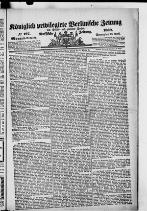Königlich privilegirte Berlinische Zeitung von Staats- und gelehrten Sachen on Apr 28, 1889