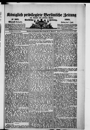Königlich privilegirte Berlinische Zeitung von Staats- und gelehrten Sachen vom 07.06.1889
