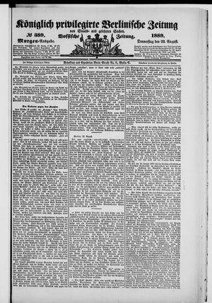 Königlich privilegirte Berlinische Zeitung von Staats- und gelehrten Sachen on Aug 22, 1889