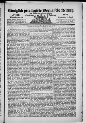 Königlich privilegirte Berlinische Zeitung von Staats- und gelehrten Sachen vom 28.08.1889