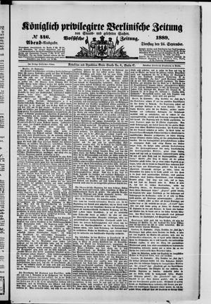 Königlich privilegirte Berlinische Zeitung von Staats- und gelehrten Sachen vom 24.09.1889